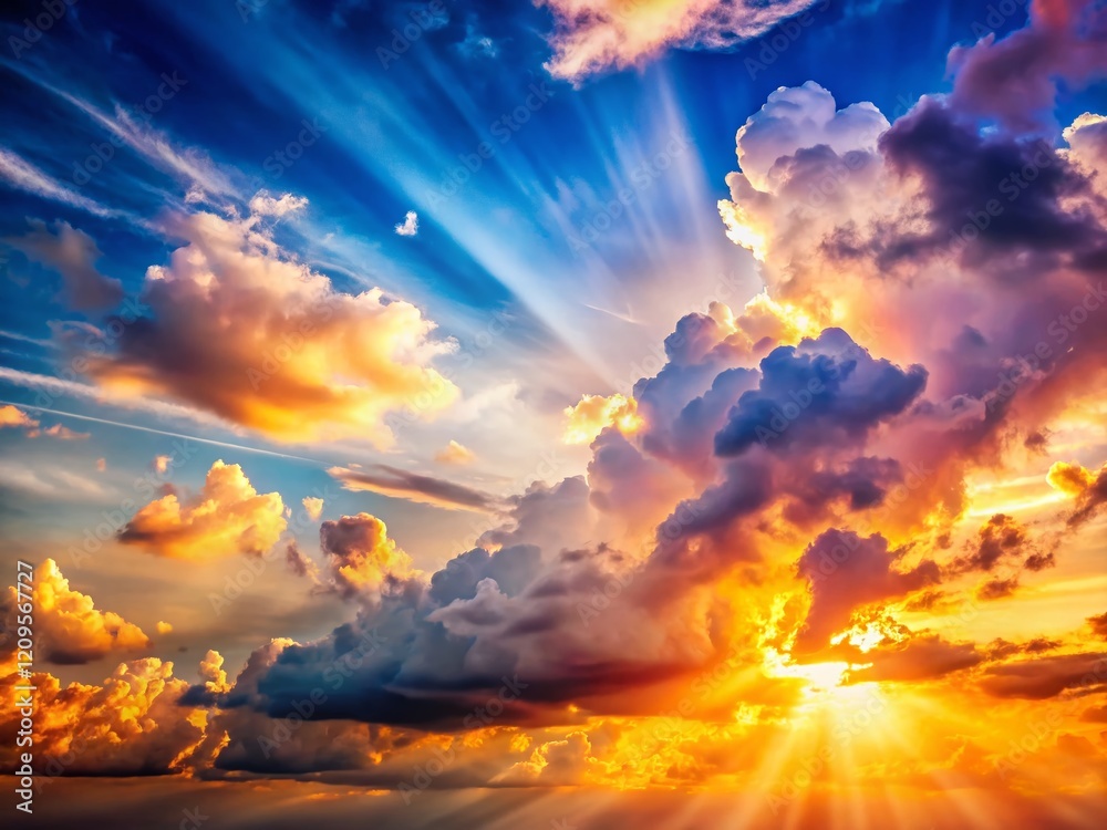 Fototapeta premium Bright Sunlit Cloudscape: Dramatic Sky with Ample Copy Space - Perfect for Banner Design