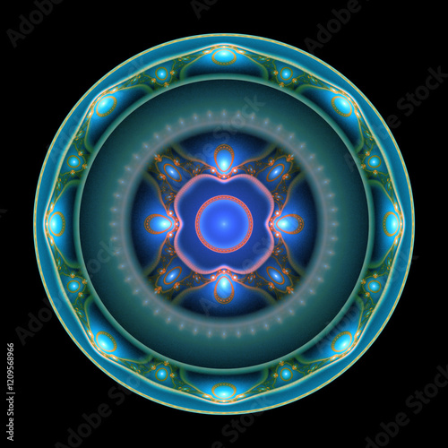 Blue glossy fairy fractal round decoration