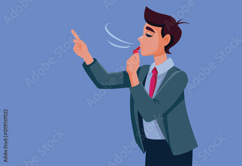 Corporate Whistleblower Vector Concept Character Illustration. Employee witnessing illegal activity blowing the whistle on a company
