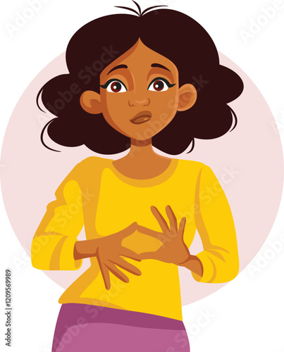 Nervous Woman with Motor Tic Gestures Vector Character. Girl with a disorder making repetitive soothing signs 
