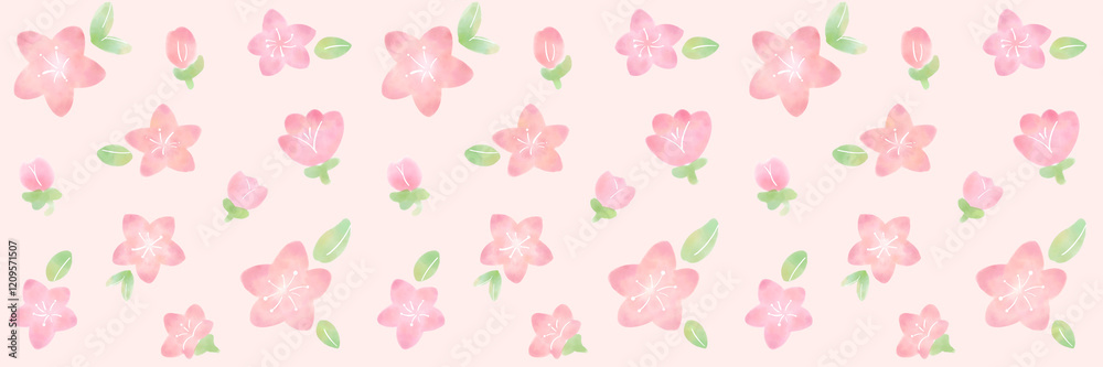 ひな祭りイメージ　ピンク色の背景素材　横長　水彩