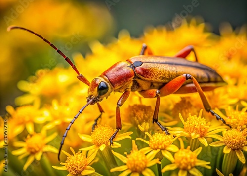 Candid Goldenrod Soldier Beetle Close-Up - Chauliognathus pensylvanicus Insect Macro Photography photo