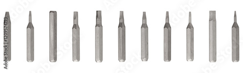 Iron bit for screwdriver and drill on Isolated on a white background close-up