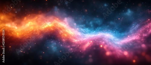 Abstract cosmic nebula with fiery orange and cool blue hues.