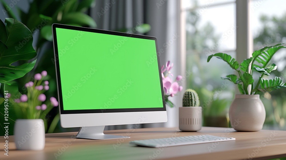 custom made wallpaper toronto digitalModern Home Office Workspace with Green Screen Computer