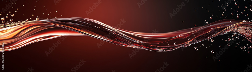 Fototapeta premium Flowing dark red liquid creates dynamic wave against contrasting background, capturing essence of movement and fluidity. bubbles add touch of elegance and intrigue