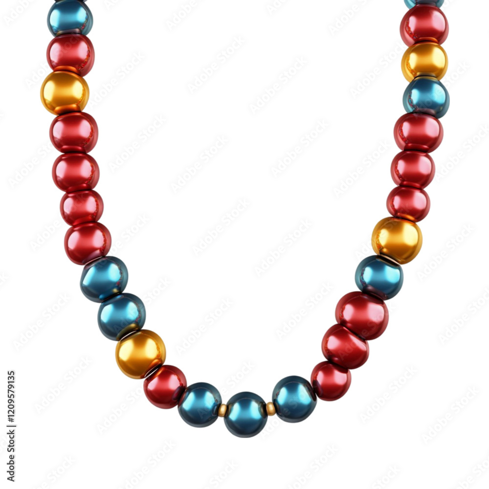 Fototapeta premium Colorful beaded necklace against striped background vibrant jewelry design
