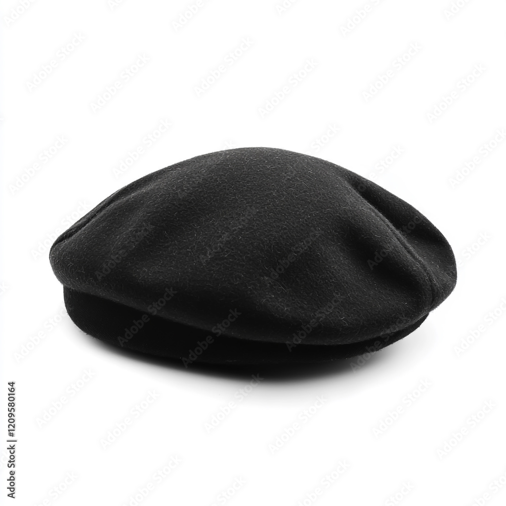 Black french cap beret side view isolated on white background full depth of feild. Black french cap beret side view isolated on white background full depth of feild.