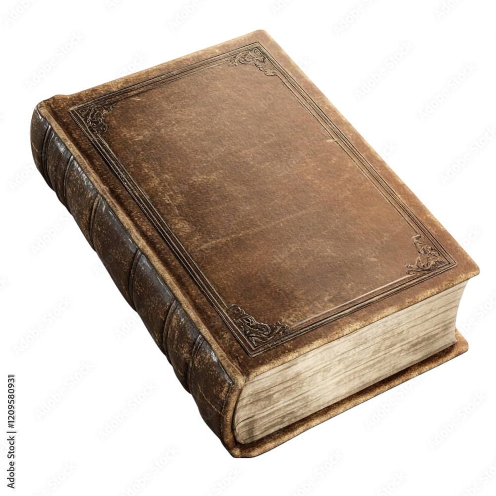 Antique leather bound book aged pages ornate cover Antique leather bound book aged pages ornate cover