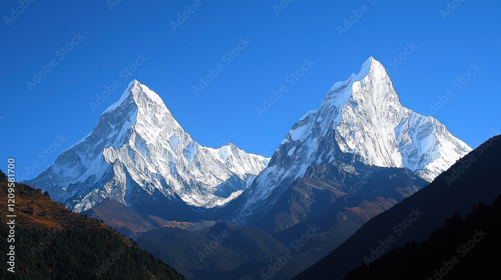 Fototapeta premium Majestic Himalayan Peaks: A Breathtaking View of the Annapurna Range