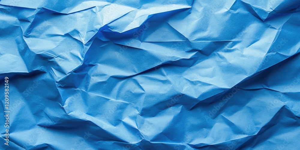 Fototapeta premium Crumpled blue paper texture with varying shades of blue throughout the folds creating depth and visual interest in an abstract design.