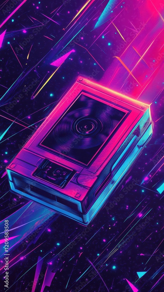 Obraz premium Retro VHS Cassette Tape in Neon Space Art