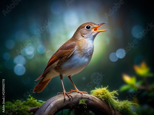 Nightingale Long Exposure Night Photography: Blurred Motion, Dark Forest, Singing Bird photo