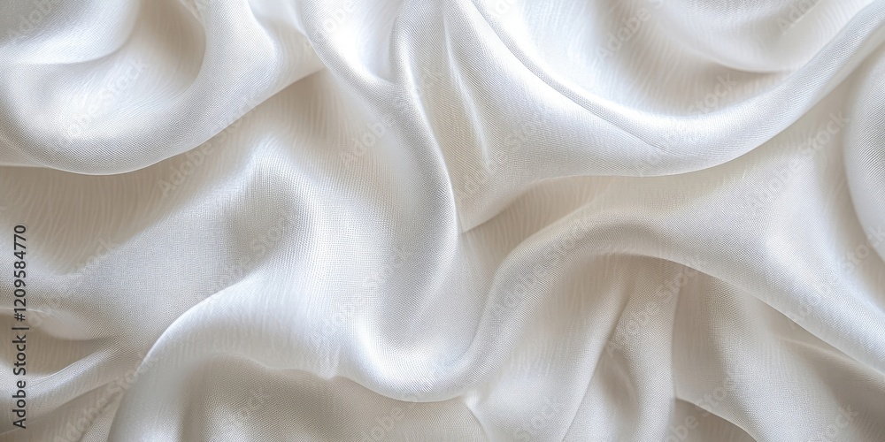 Fototapeta premium Elegant white satin fabric with soft, fluid waves and subtle sheen suitable for wallpaper design or textiles showcasing luxury and refinement.