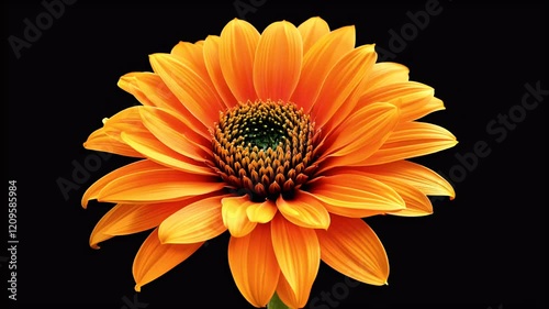 A vibrant orange dahlia flower blooming and unfurling its delicate petals in an accelerated time lapse with transparency on a dark backdrop