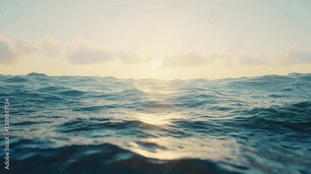 Obraz premium Ocean Sunset: Serene Waves at Golden Hour