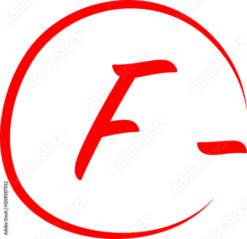 Red F- grade icon with a circle