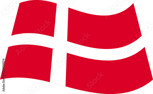 Waving Danish Flag with White Cross