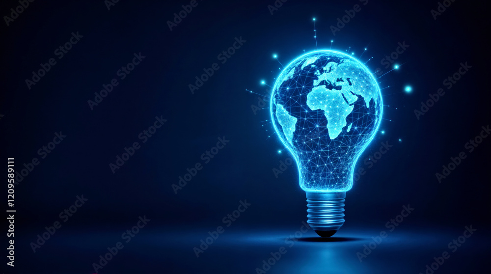 Futuristic Light Bulb with Digital Earth Concept on Dark Background Futuristic Light Bulb with Digital Earth Concept on Dark Background