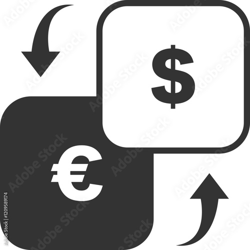 Currency Exchange Icon: Euro to Dollar with Squares