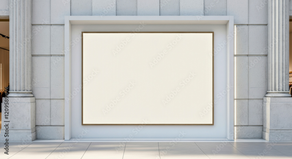 Elegant Gallery Entrance with Large Empty Frame in Classic Architectural Setting Elegant Gallery Entrance with Large Empty Frame in Classic Architectural Setting