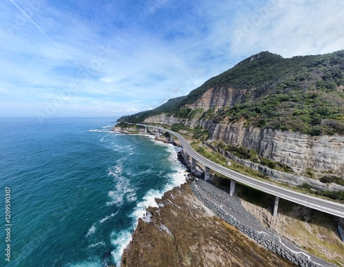 Sea Cliff Bridge - Aerial Drone Footage of Iconic Coastal Highway in Australia