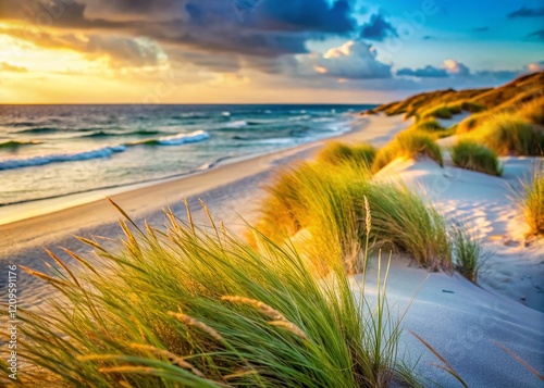 Nordic Beach Close-Up: Sand, Grass, and Coastal Serenity photo