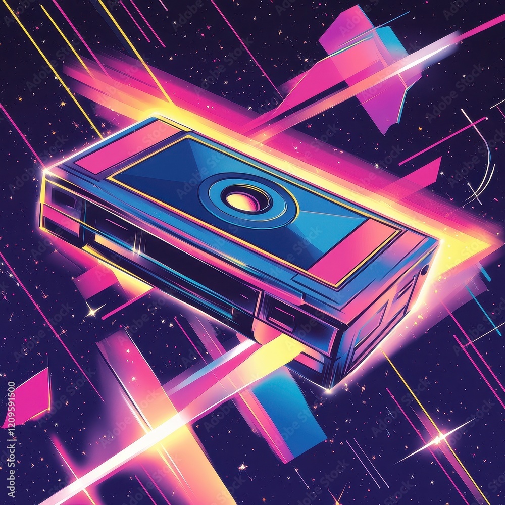 Obraz premium Retro VHS Cassette in Neon Space Art