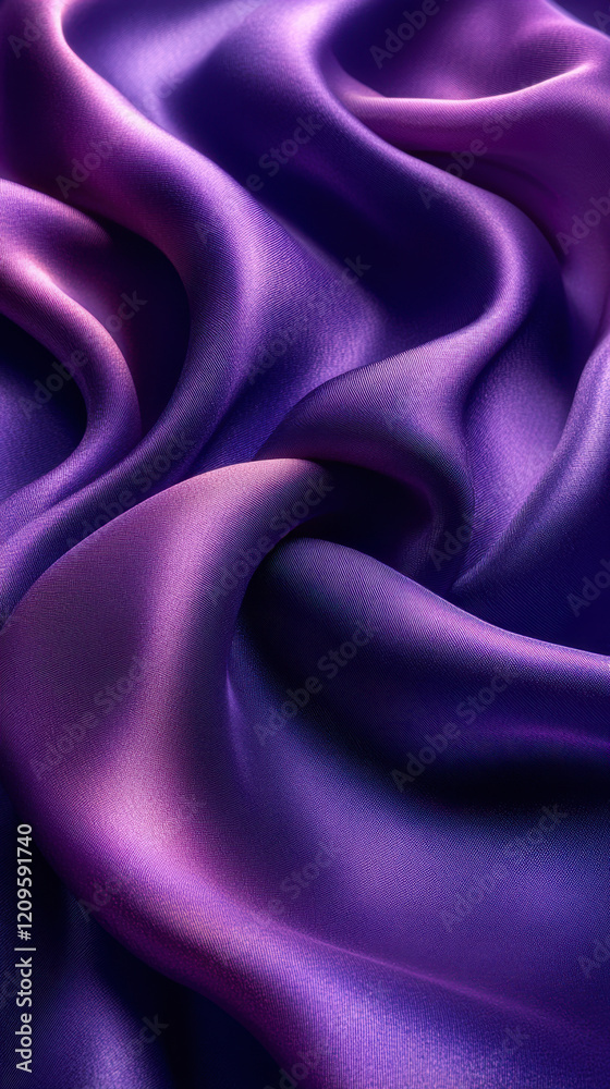 Obraz premium A detailed close-up of elegant purple satin fabric with delicate folds and a luxurious shine. The smooth, silky texture creates a soft and glamorous aesthetic. 