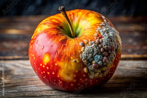 Close-Up Spoiled Apple with Rot and Fungus - Decaying Fruit Texture photo