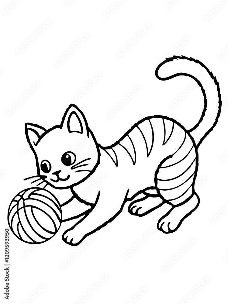 Naklejka premium Kitten coloring page illustration playing with yarn ball for kids concept