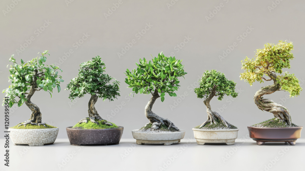 Isolated Bonsai Tree on Light Gray Tabletop Isolated Bonsai Tree on Light Gray Tabletop
