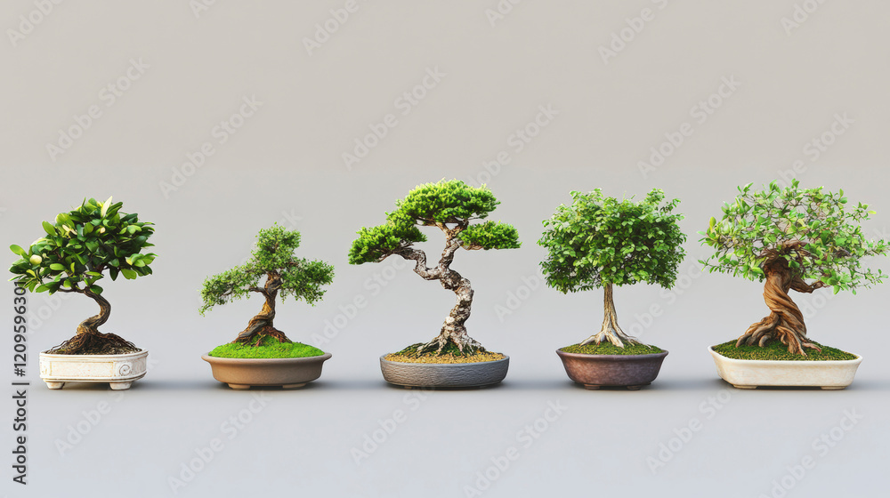 Isolated Bonsai Tree on Light Gray Tabletop for Home and Office Decoration Isolated Bonsai Tree on Light Gray Tabletop for Home and Office Decoration