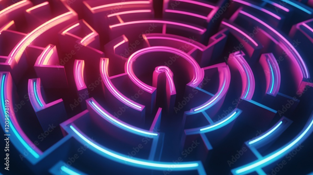 Abstract Neon Maze Design Glowing Brightly
