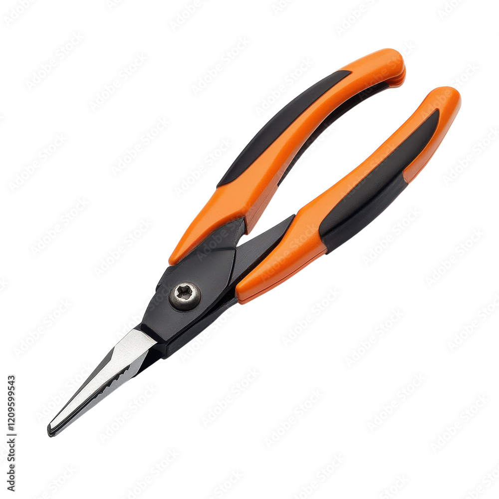 Orange Hand Pliers Black Grips on transparent background.