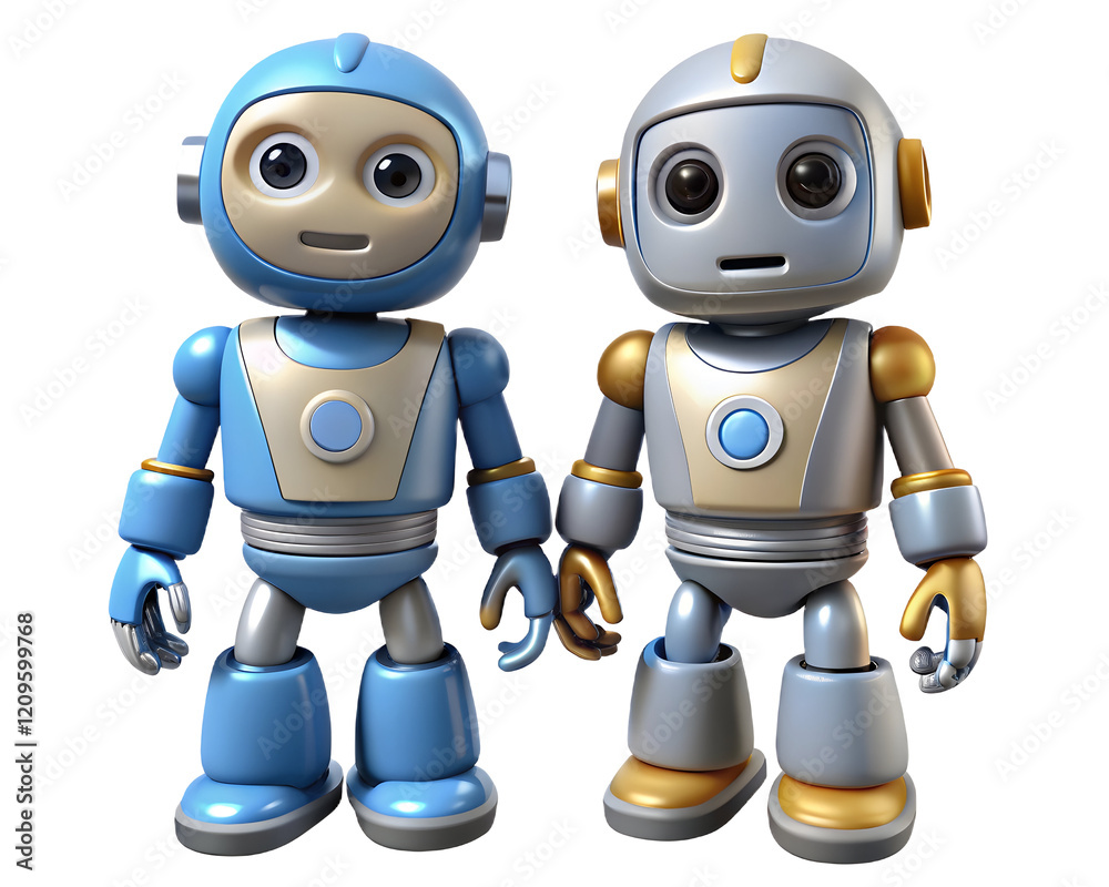 A New Era of Companionship: Two friendly robots, one blue and one silver, stand side-by-side, showcasing a playful bond and a vision of a future with AI companionship. A New Era of Companionship: Two friendly robots, one blue and one silver, stand side-by-side, showcasing a playful bond and a vision of a future with AI companionship.