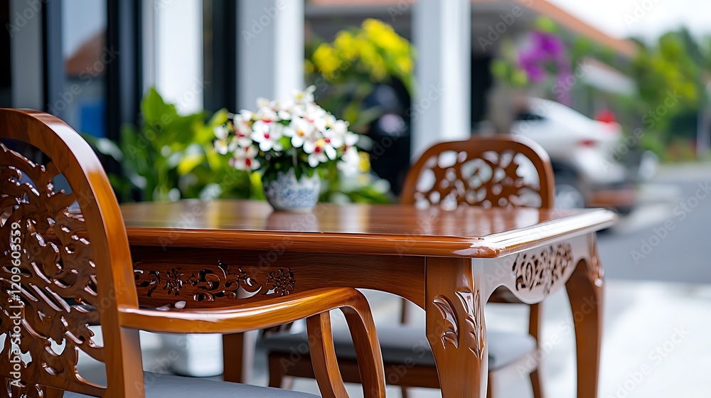 custom made wallpaper toronto digitalOrnate Wooden Table with Floral Arrangement on Patio