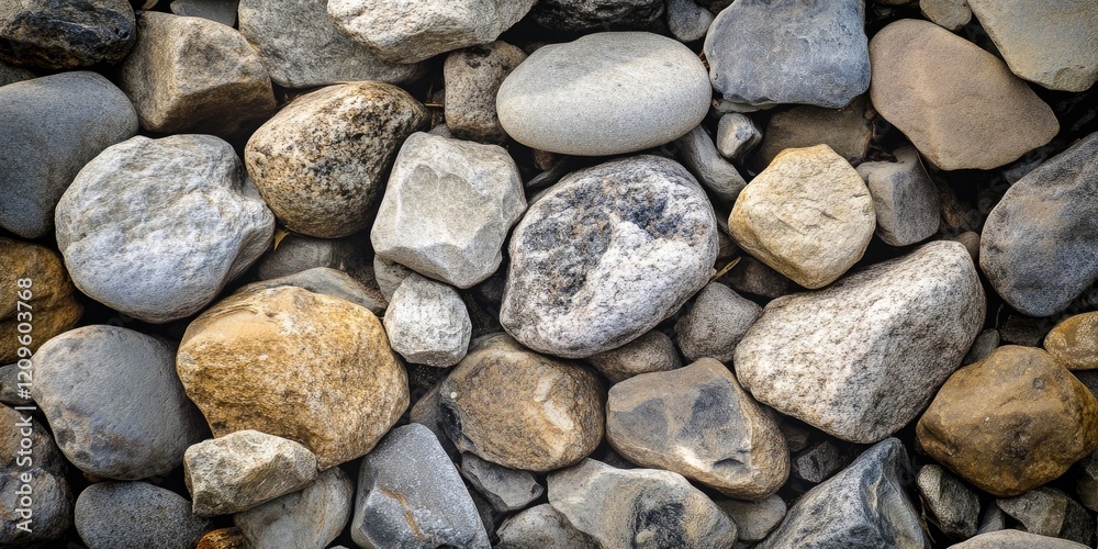 Textured background of assorted smooth stones in earthy tones of grey, beige, and brown arranged closely, ideal for creative projects. Textured background of assorted smooth stones in earthy tones of grey, beige, and brown arranged closely, ideal for creative projects.
