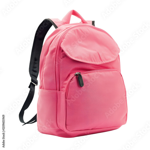 Pink Backpack White Background on transparent background.