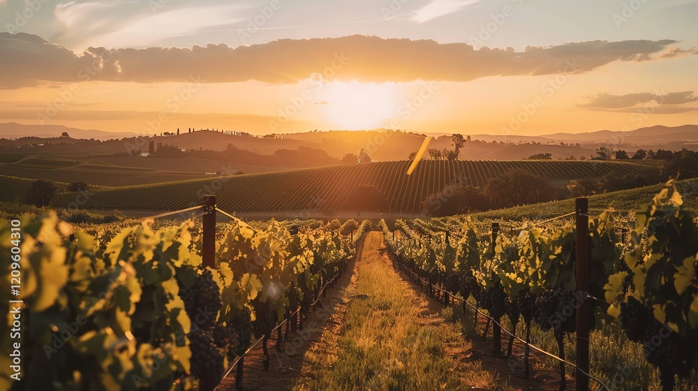 Fototapeta premium A vineyard at sunset.