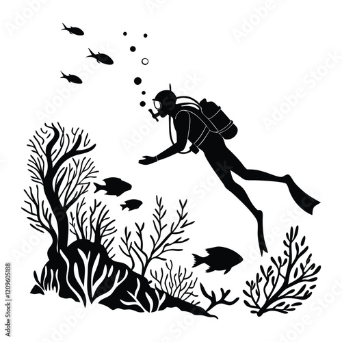 Ocean Diving Silhouette Clipart Design
