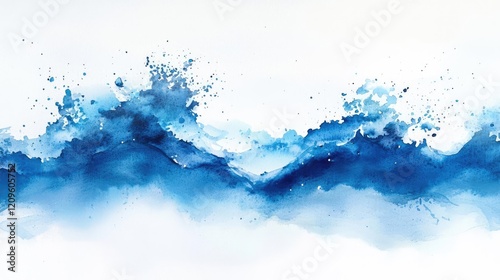 Splash watercolor concept. Beautiful watercolor painting of ocean waves splashing against a serene backdrop.