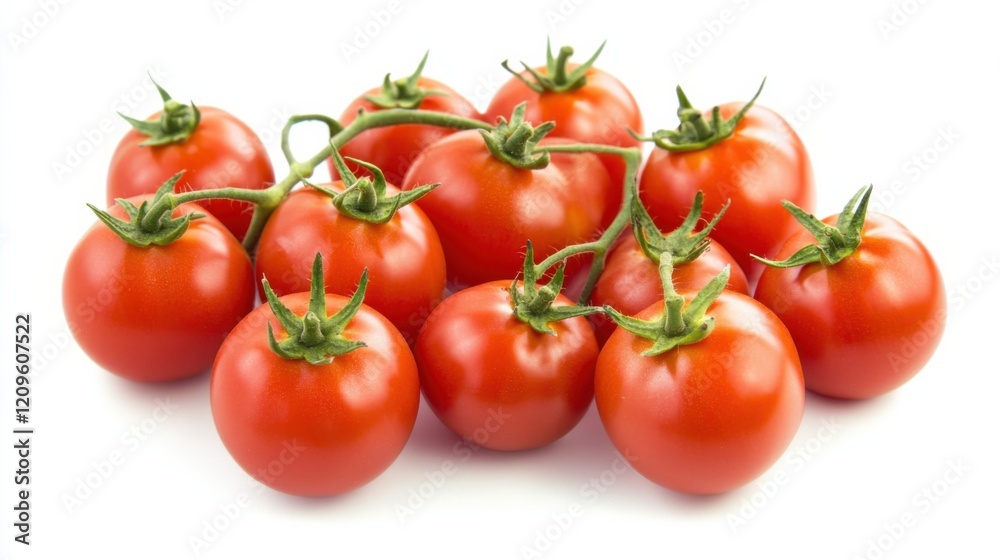 A cluster of ripe, red tomatoes gleaming with freshness, Their glossy skins reflecting the light A cluster of ripe, red tomatoes gleaming with freshness, Their glossy skins reflecting the light