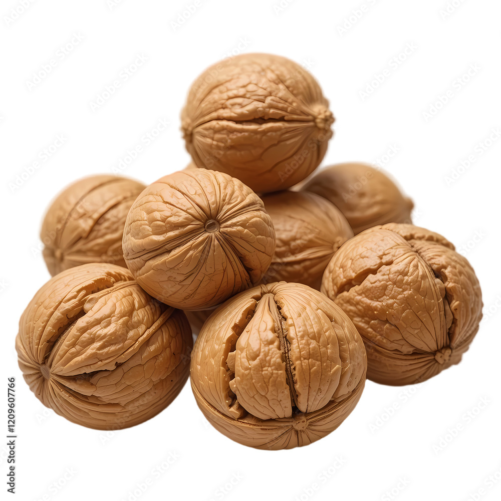 Close-Up of Whole Walnuts on a Transparent Background Close-Up of Whole Walnuts on a Transparent Background