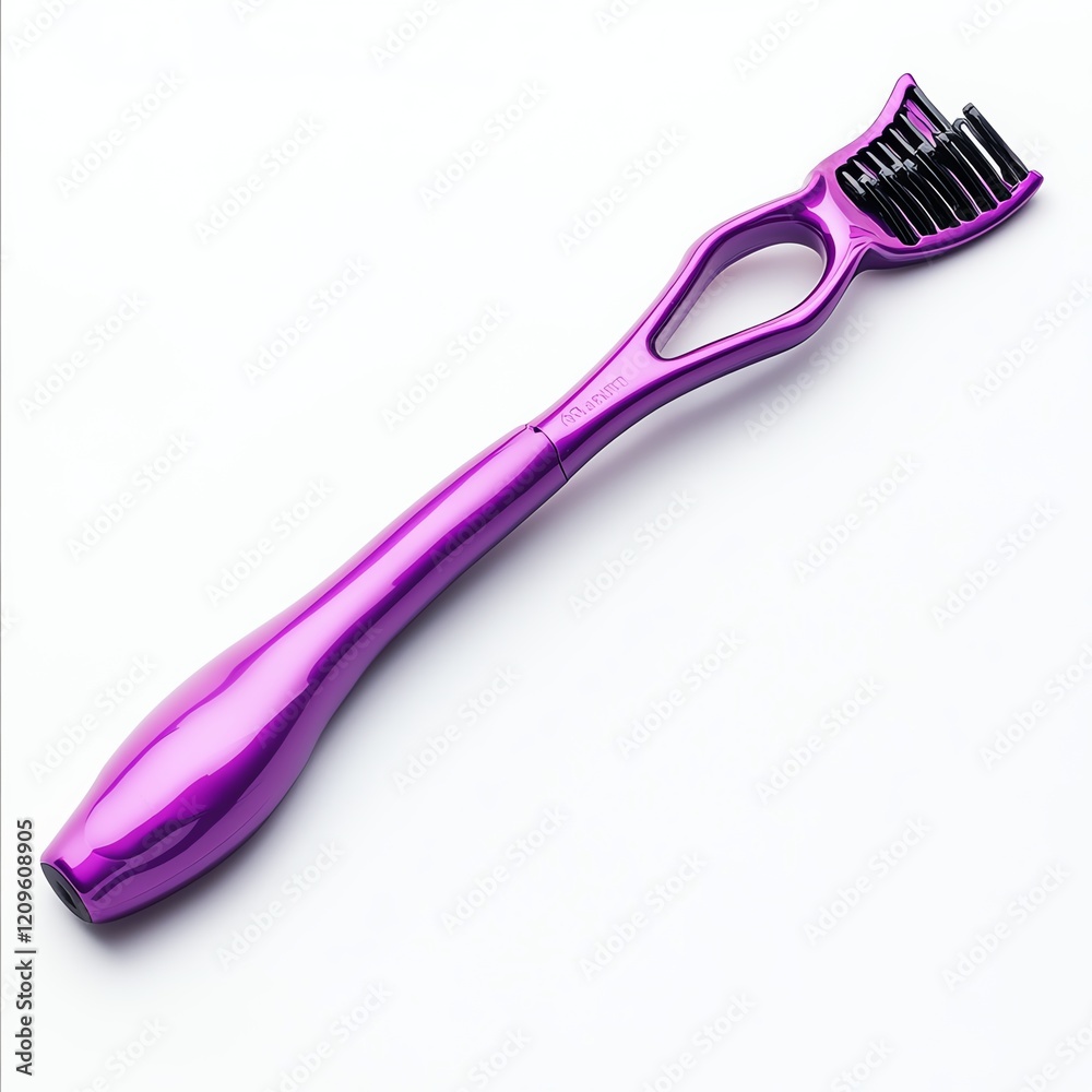 Purple, stylish toothbrush with ergonomic design on a white isolate background Purple, stylish toothbrush with ergonomic design on a white isolate background