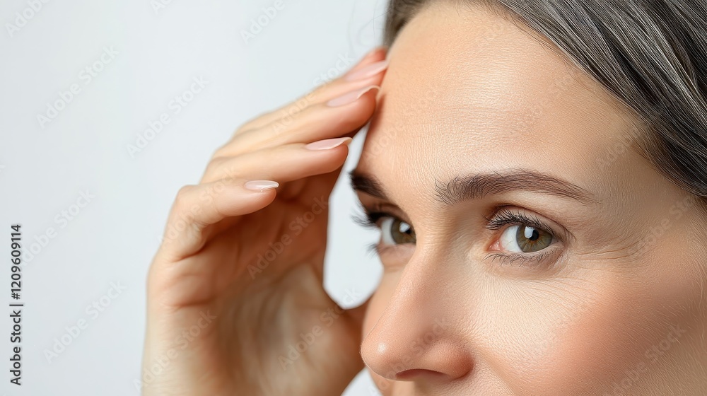 Fototapeta premium Elderly Woman Gently Scratching Her Scalp