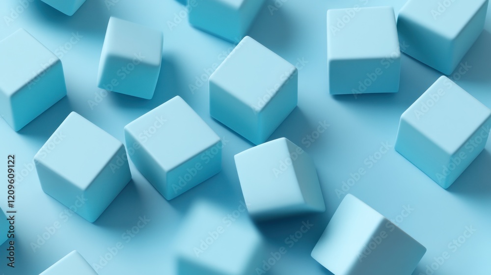Abstract Blue Cubes on a Soft Blue Background Abstract Blue Cubes on a Soft Blue Background