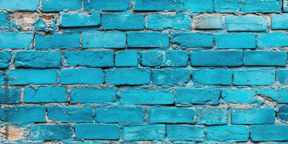 Turquoise blue textured brick wall backdrop with empty space for text featuring weathered bricks and a rich color palette throughout the composition Turquoise blue textured brick wall backdrop with empty space for text featuring weathered bricks and a rich color palette throughout the composition