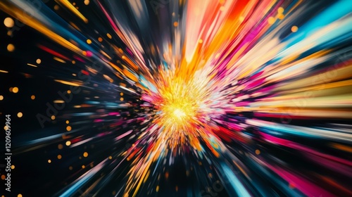 Abstract colorful strokes forming a vibrant energy burst on canvas