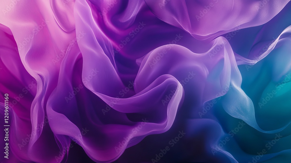 Obraz premium Purple and Teal Abstract, Flowing Waves Art, Soft Gradient Design, Dreamy Fluid Patterns, Swirling Colors